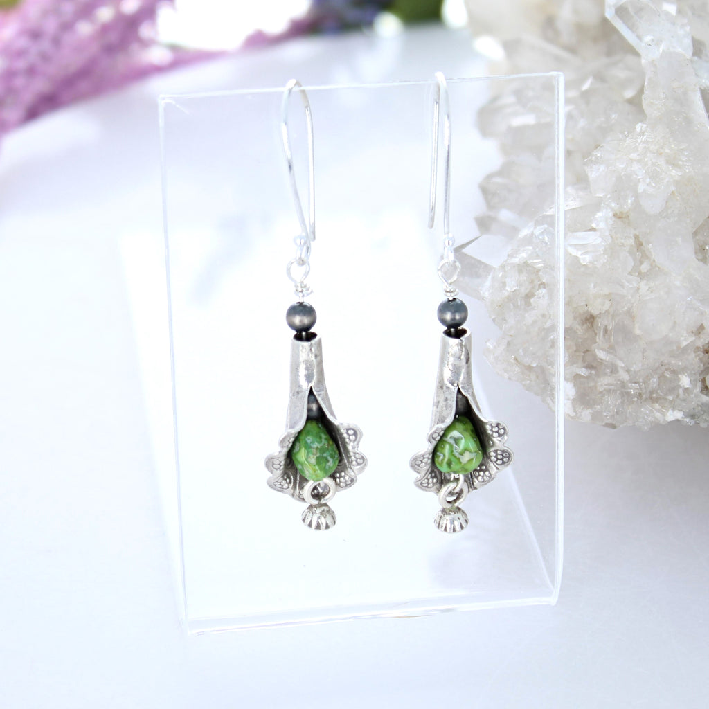 SONORAN GOLD Turquoise Earrings Sterling Budding Flowers