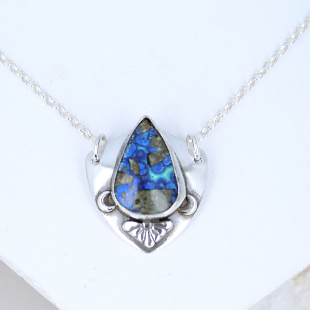 Magical Midnight Blue AZURITE Shield Pendant Sterling Southwest Arizona