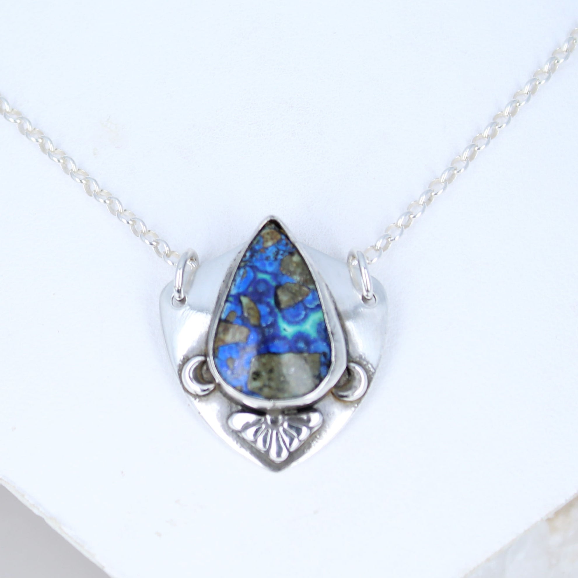 Magical Midnight Blue AZURITE Shield Pendant Sterling Southwest Arizona