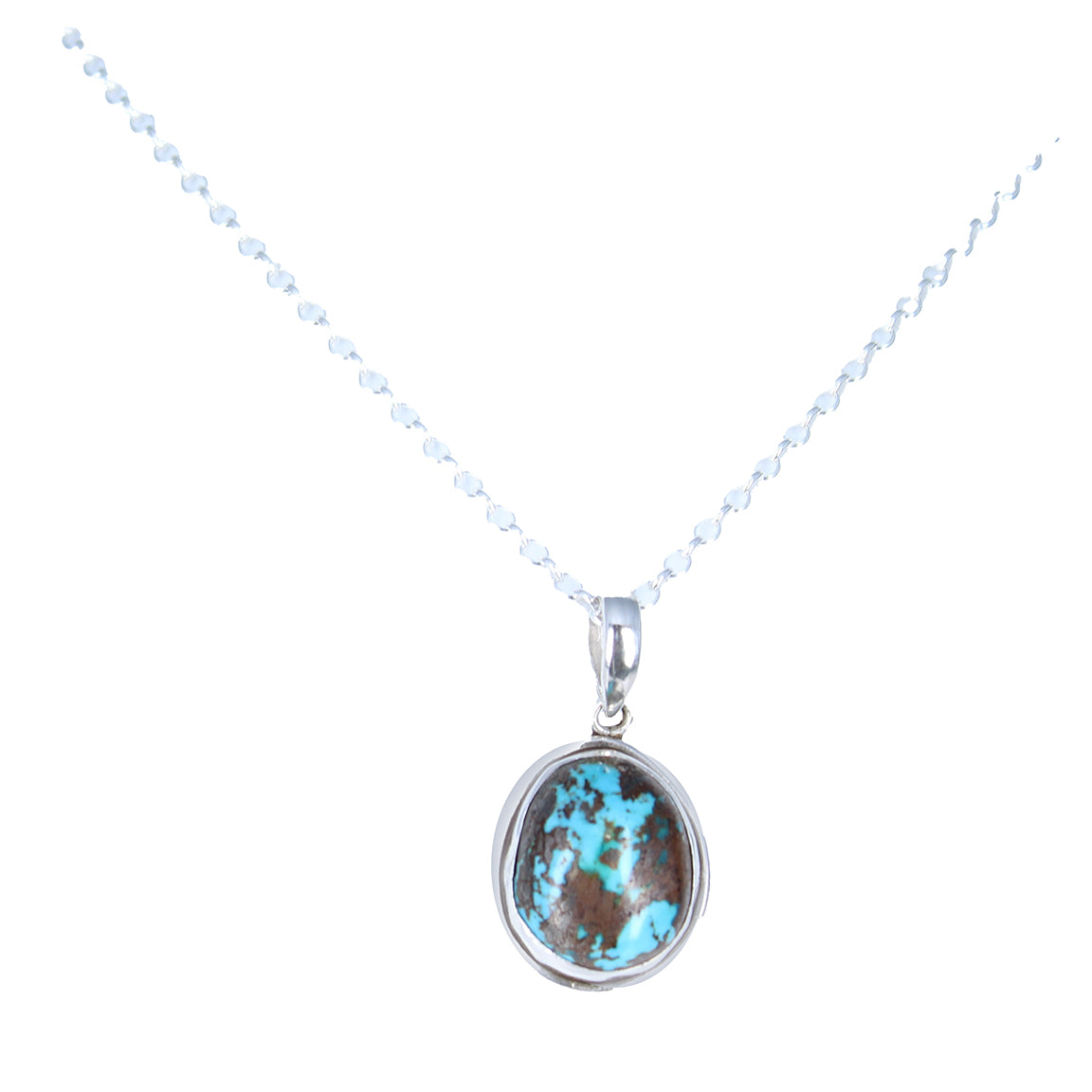 Blue Moon Turquoise Pendant Dramatic Sky Blue Black Sterling Silver