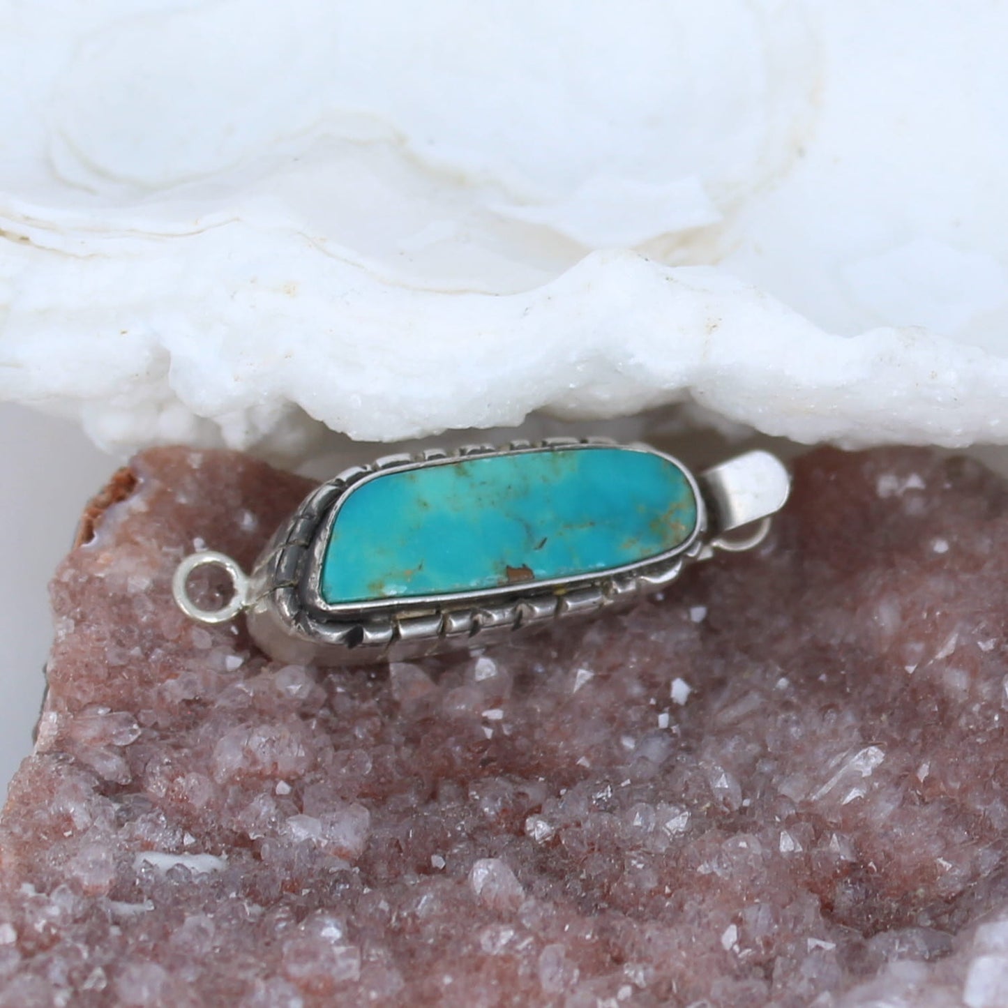 Mexican Turquoise Clasp Sterling Long ThinTeal Blue -NewWorldGems
