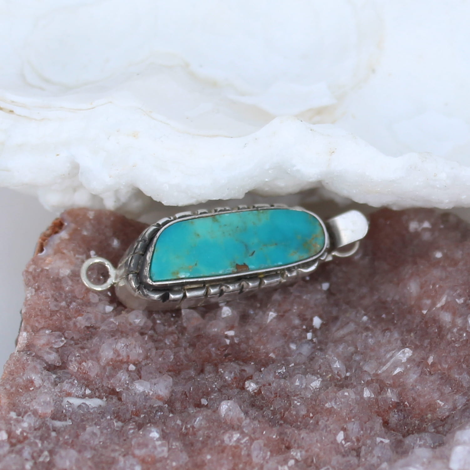 Mexican Turquoise Clasp Sterling Long ThinTeal Blue -NewWorldGems