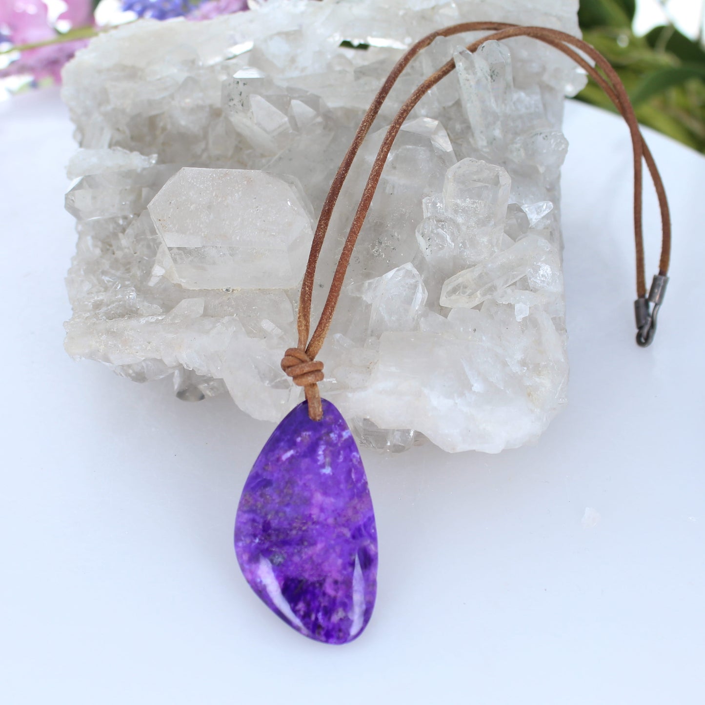 Regal SUGILITE Pendant on Leather Cord with Sterling Clasp