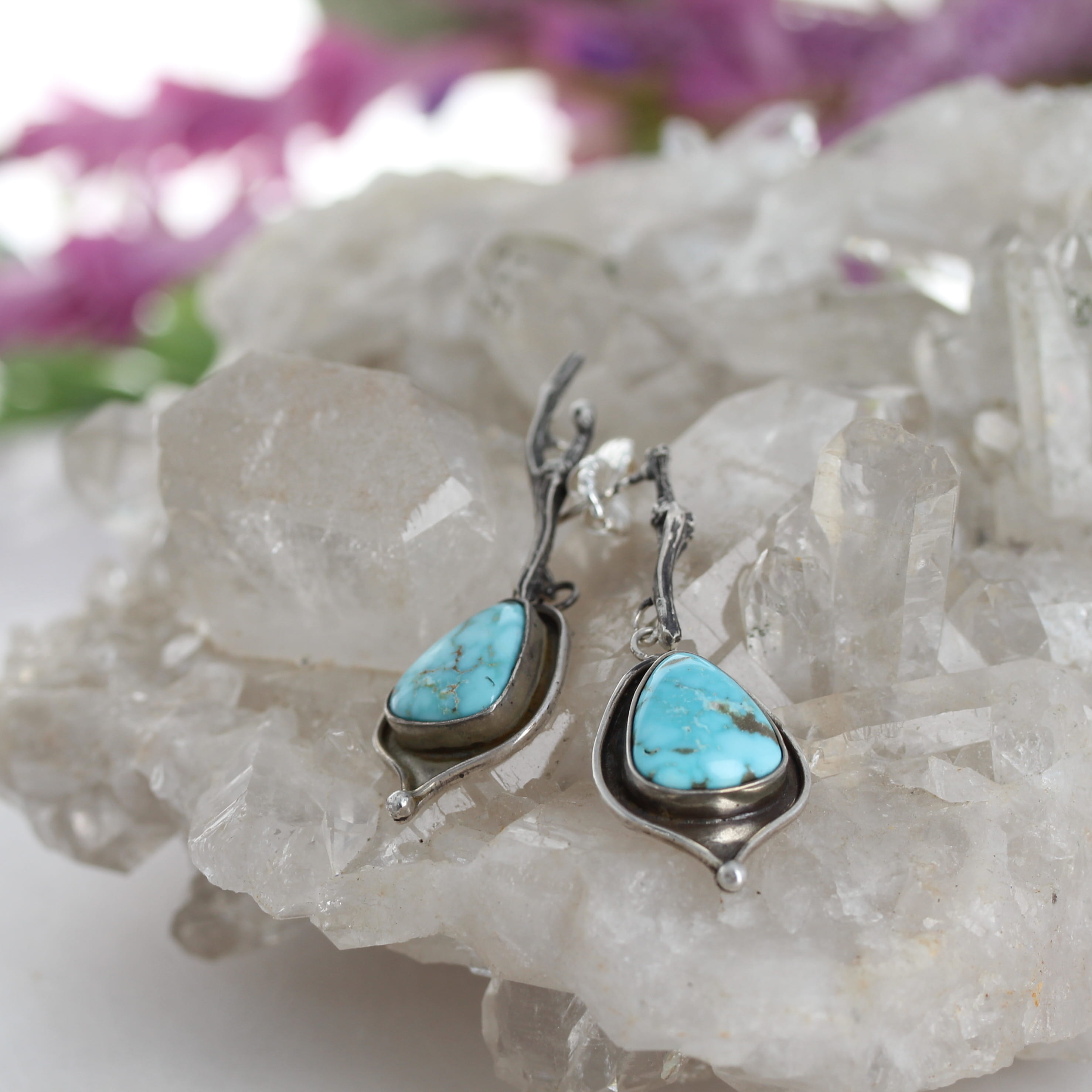 RARE DRY CREEK Turquoise Earrings Southwest American Turquoise Sterling