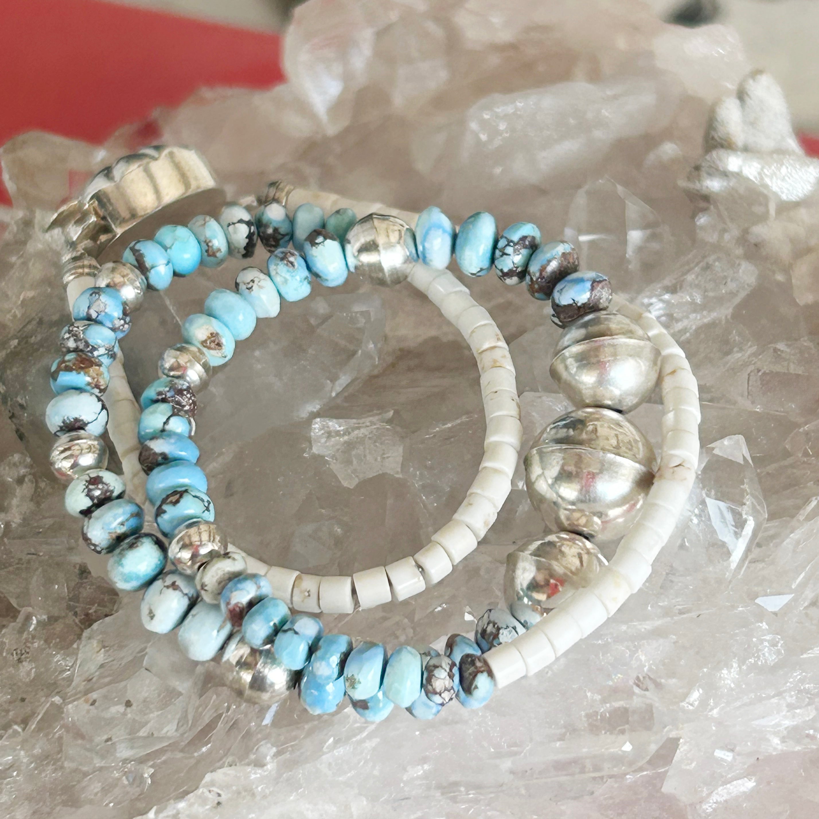 Golden Hills and White Buffalo TurquoiseSterling Necklace Benchmade Navajo Beads