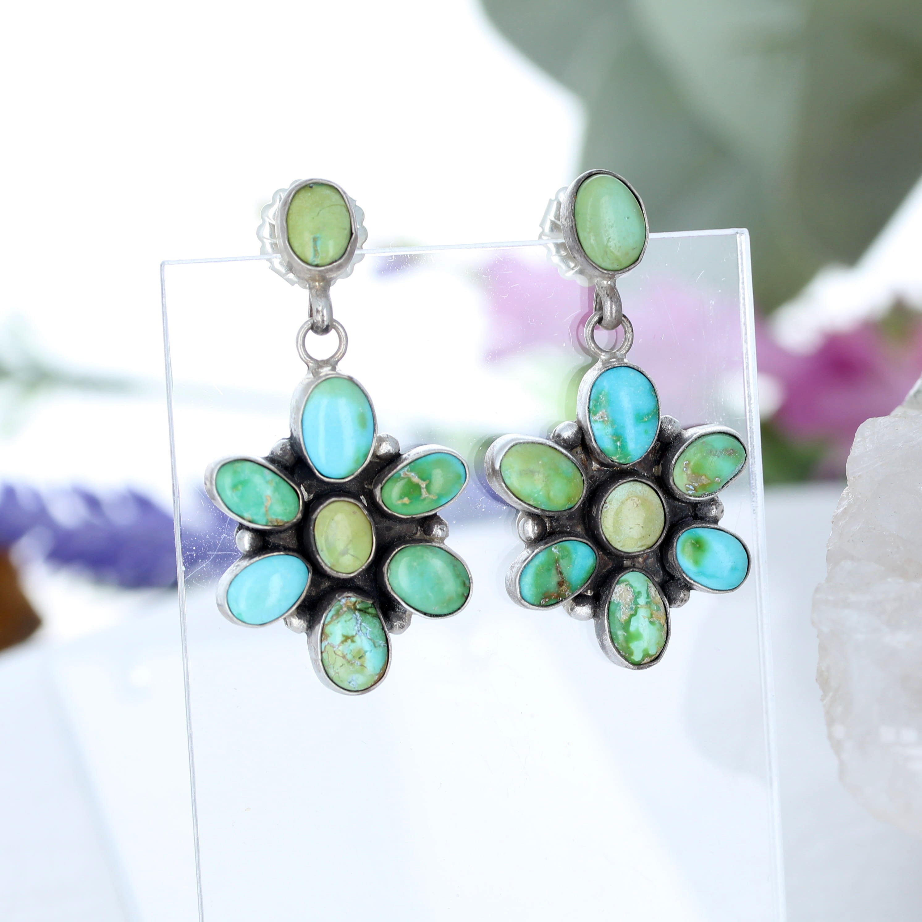 Sonoran Gold Earrings Sterling 8 Stone Large Florals Light Colors