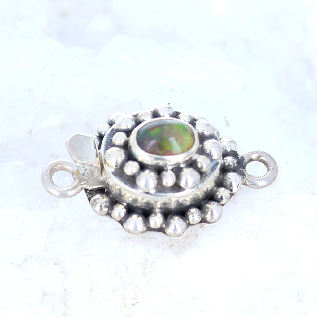Ethiopian Welo Opal Clasp Sterling Golden Color Green Fire
