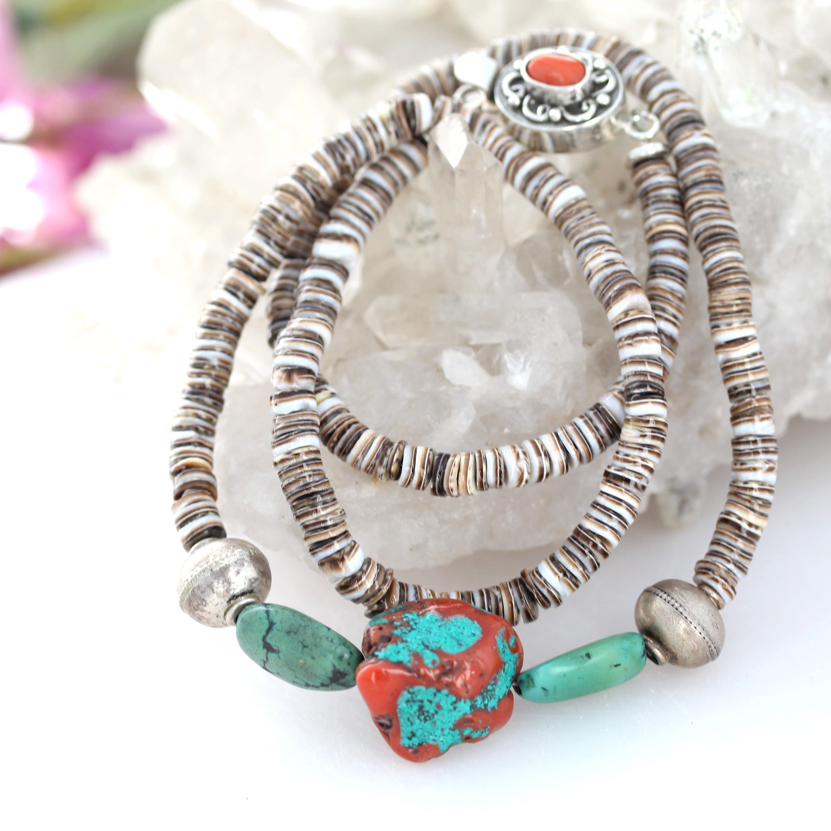 Antique TIBETAN TURQUOISE and CORAL Necklace 19"