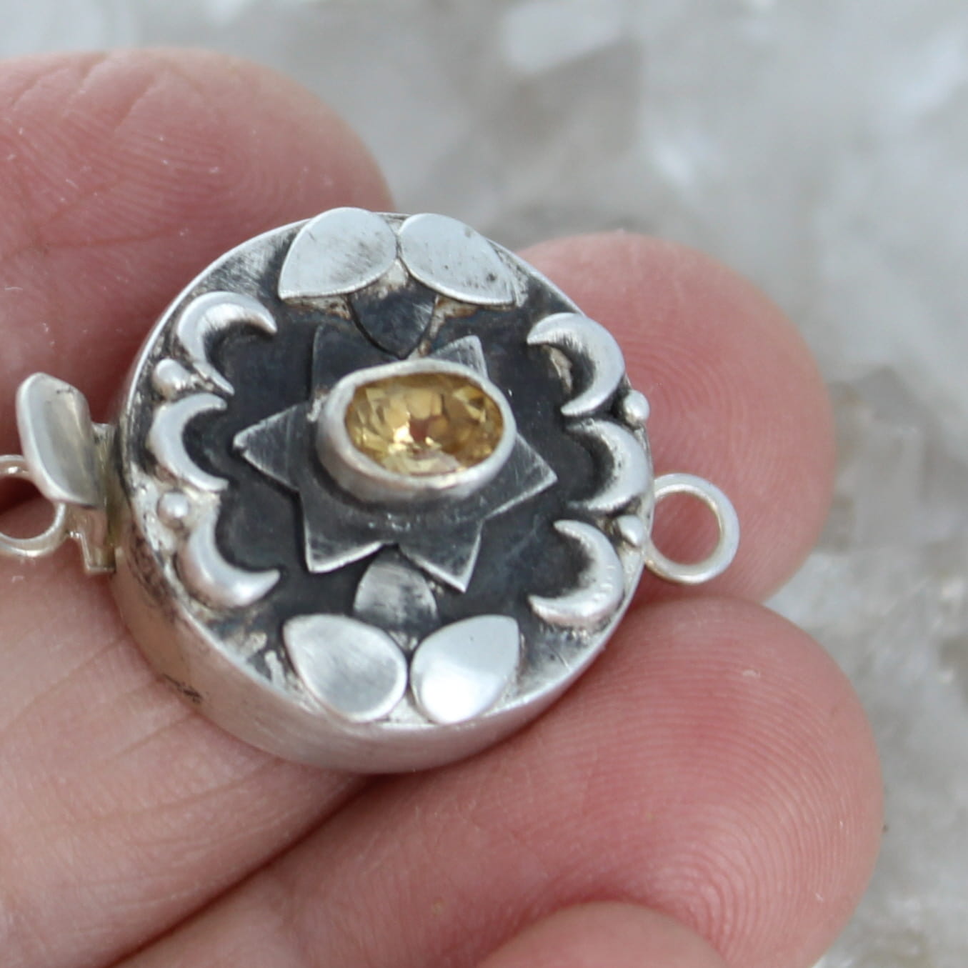 Faceted Citrine Clasp Moon Lotus Oval Sterling Silver 6x4mm