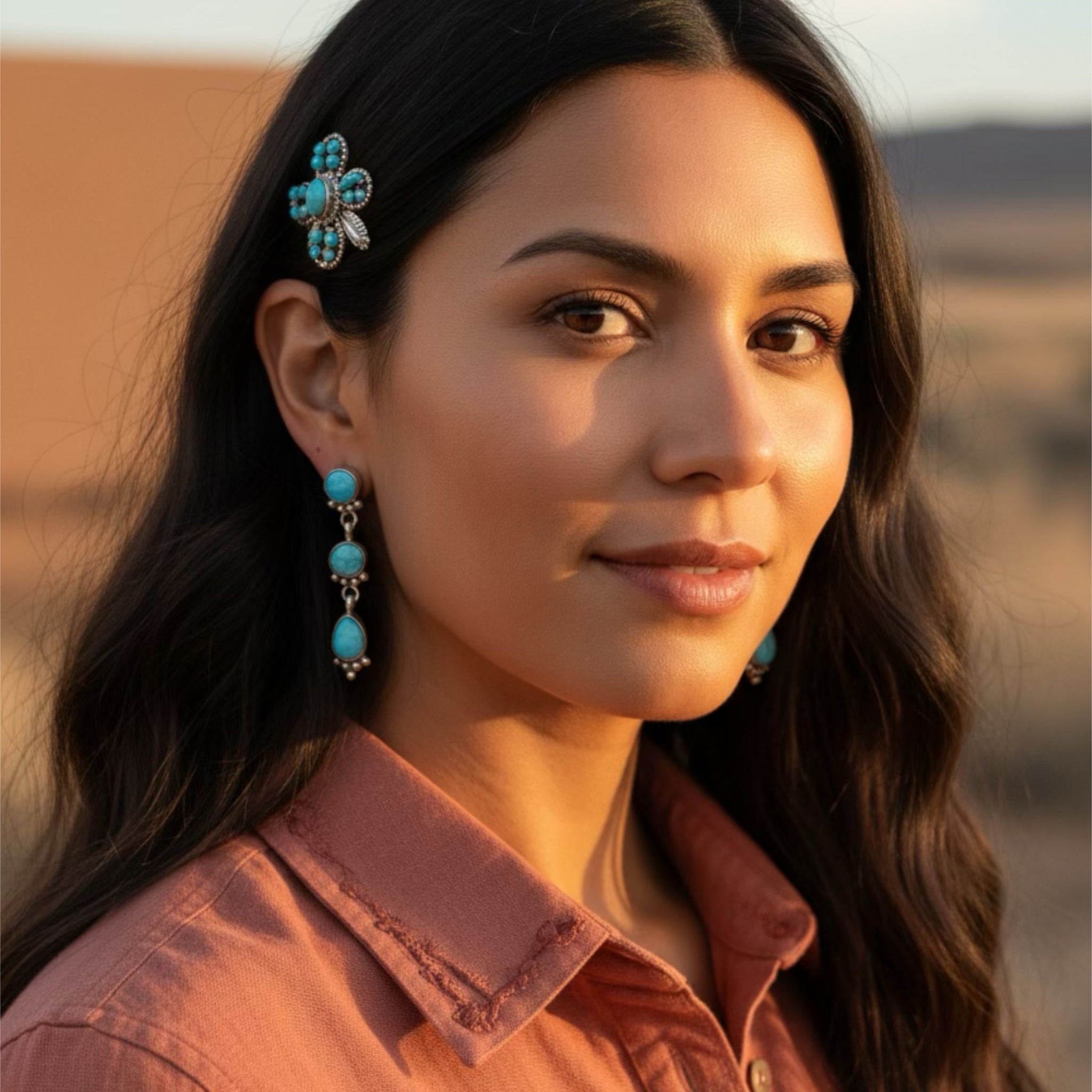 Blue Ridge Turquoise 3 Stone Earrings Sterling Silver Unique Handmade