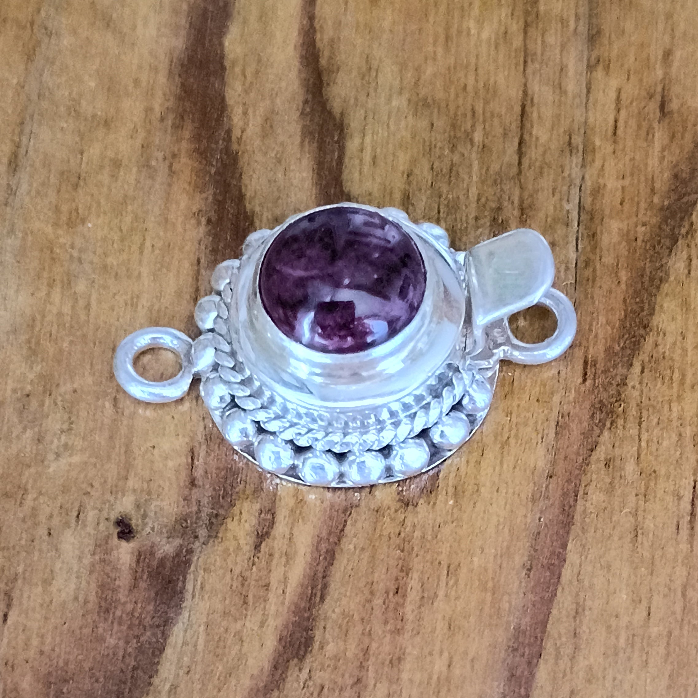 Deep Purple Spiny Oyster Clasp Sterling Round 8mm NewWorldGems