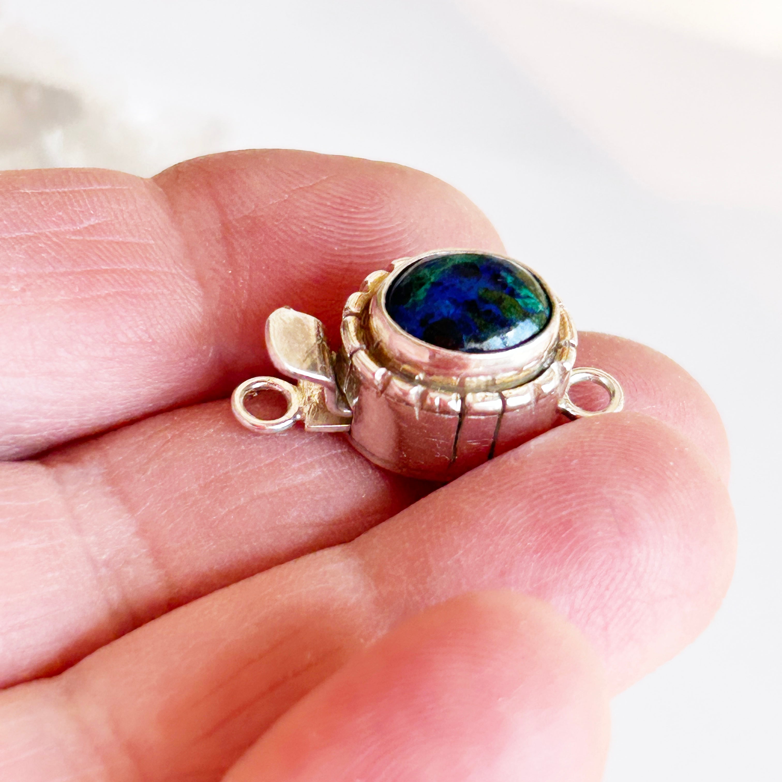AAA Azurite Clasp Sterling 8x10mm Oval Southwestern Style