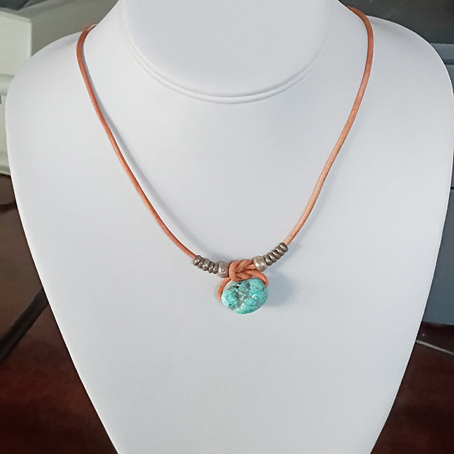 Blue Mexican Turquoise Bead Necklace Leather Mens or Womens