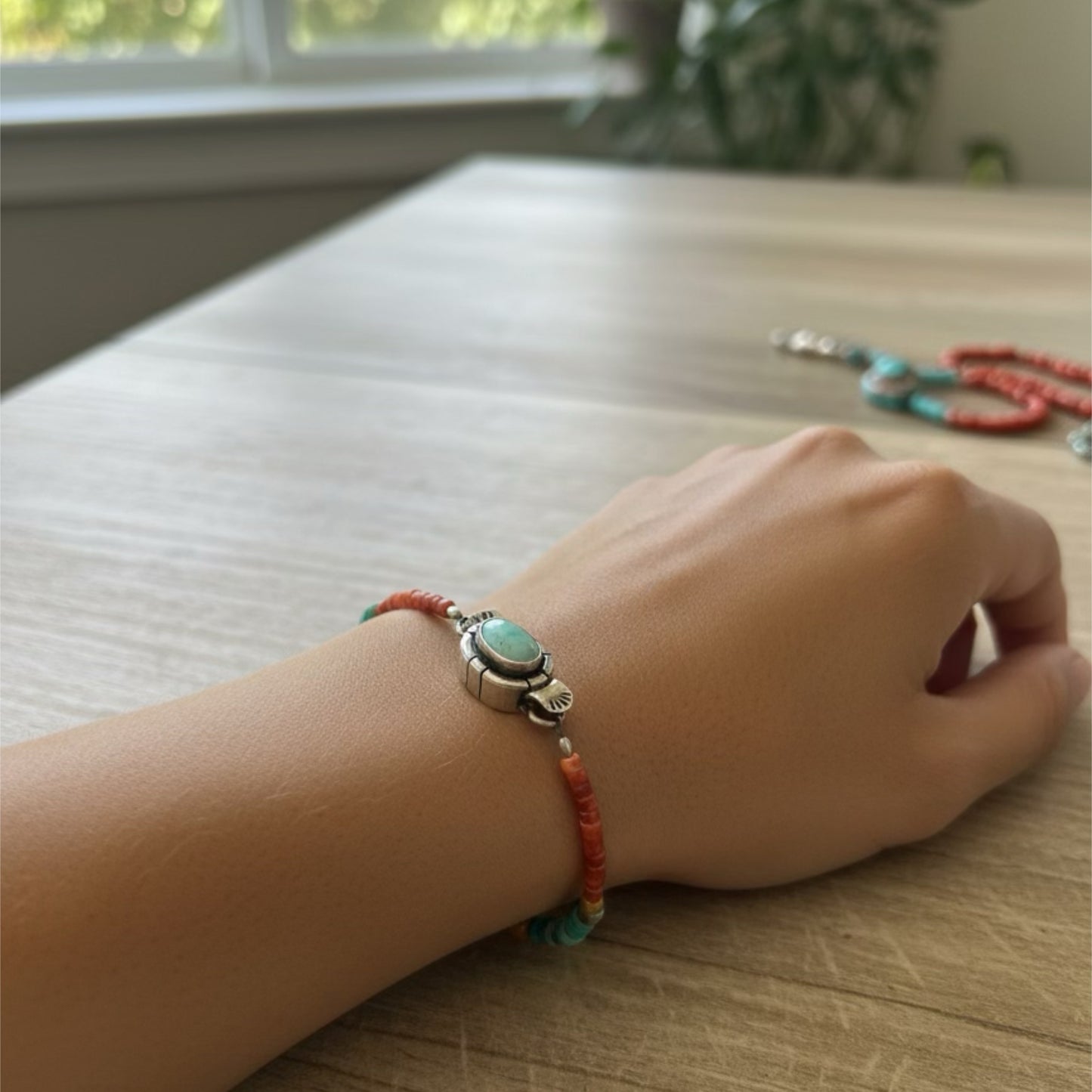 AAA Carico Lake Turquoise Spiny Oyster Bracelet Sterling Silver and 18K Gold