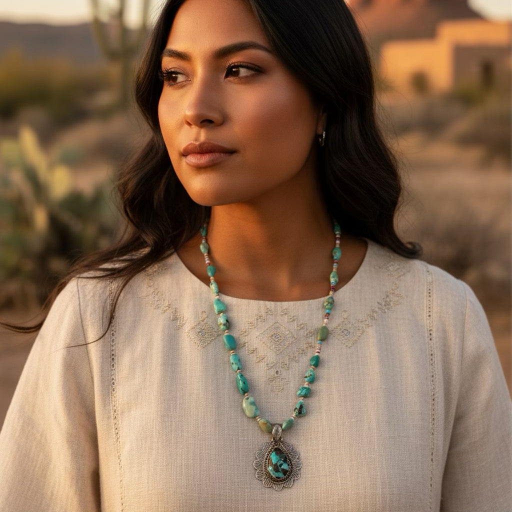 Carico Lake Turquoise Necklace Fiesta Colors Sterling Silver Southwest 21"