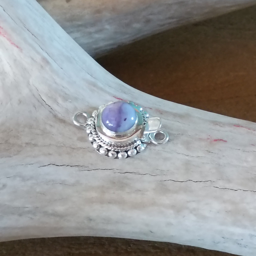 Lavender Mexican Opal Clasp Sterling Granulated Twist wire Style 8mm Round