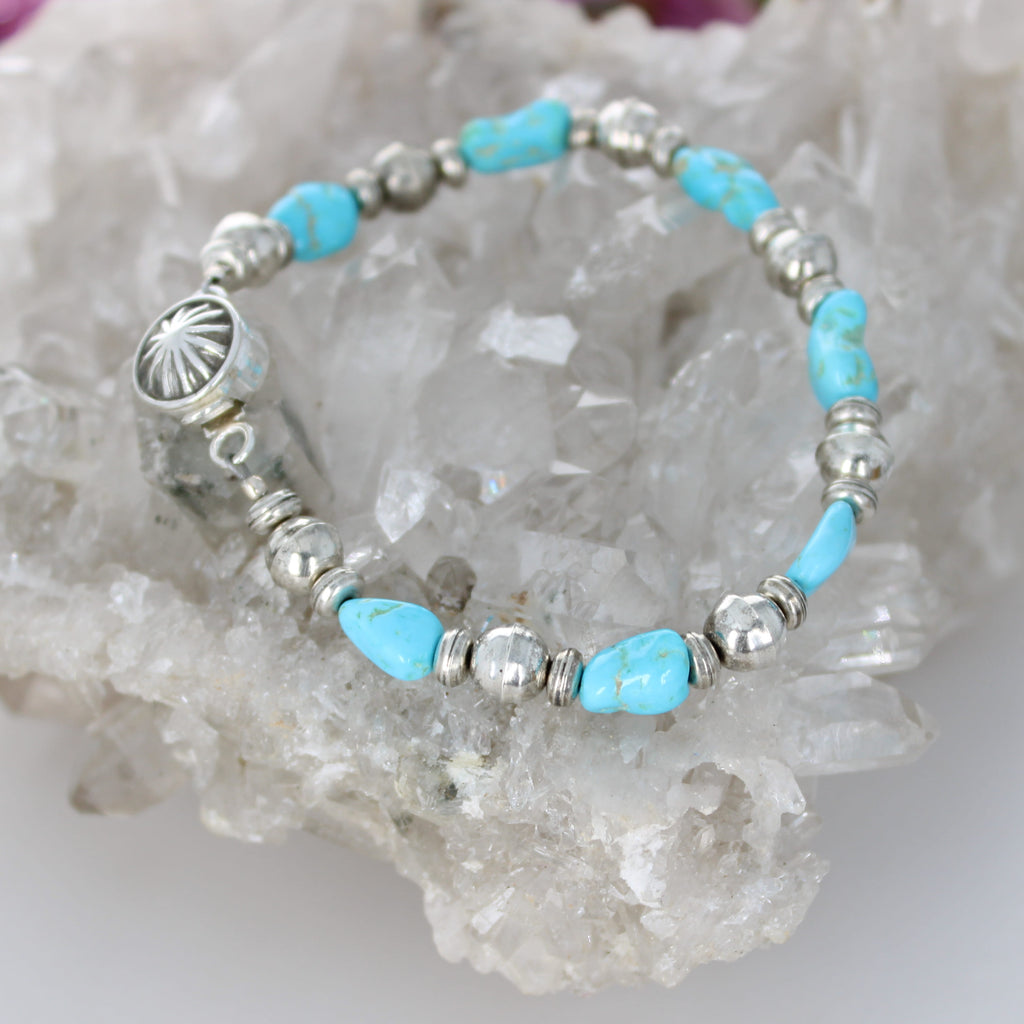 Sky Blue Kingman Arizona Turquoise Bracelet Bench Made Sterling Silver Beads