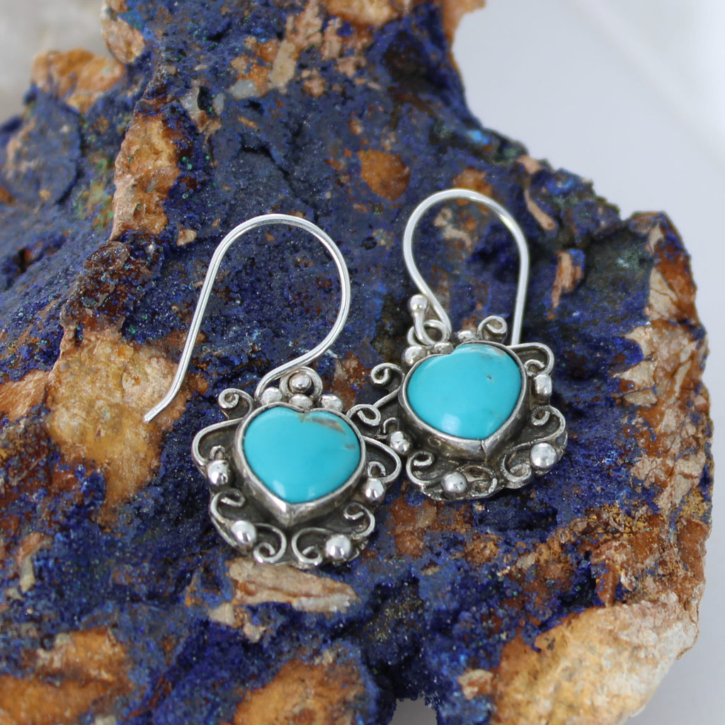 Kingman Turquoise Hearts Earrings Bright Sky Blue
