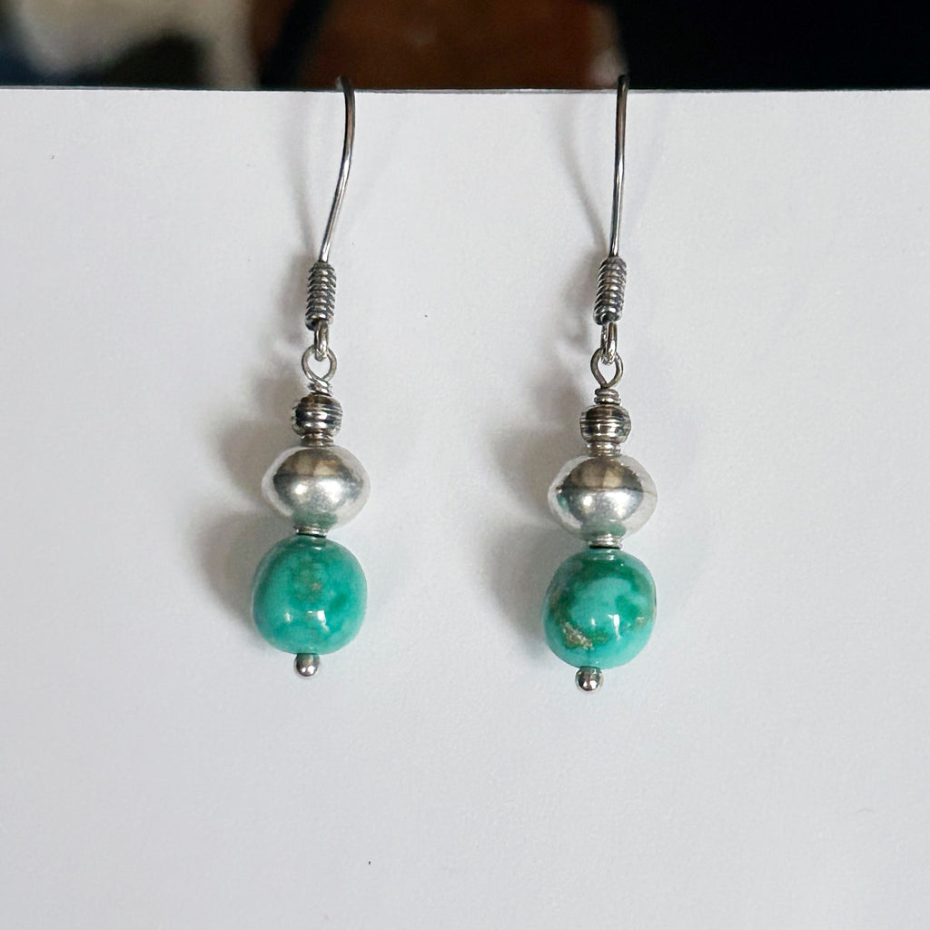 Light Aquan Blue Sonoran Turquoise Earrings Sterling Bench Made Beads