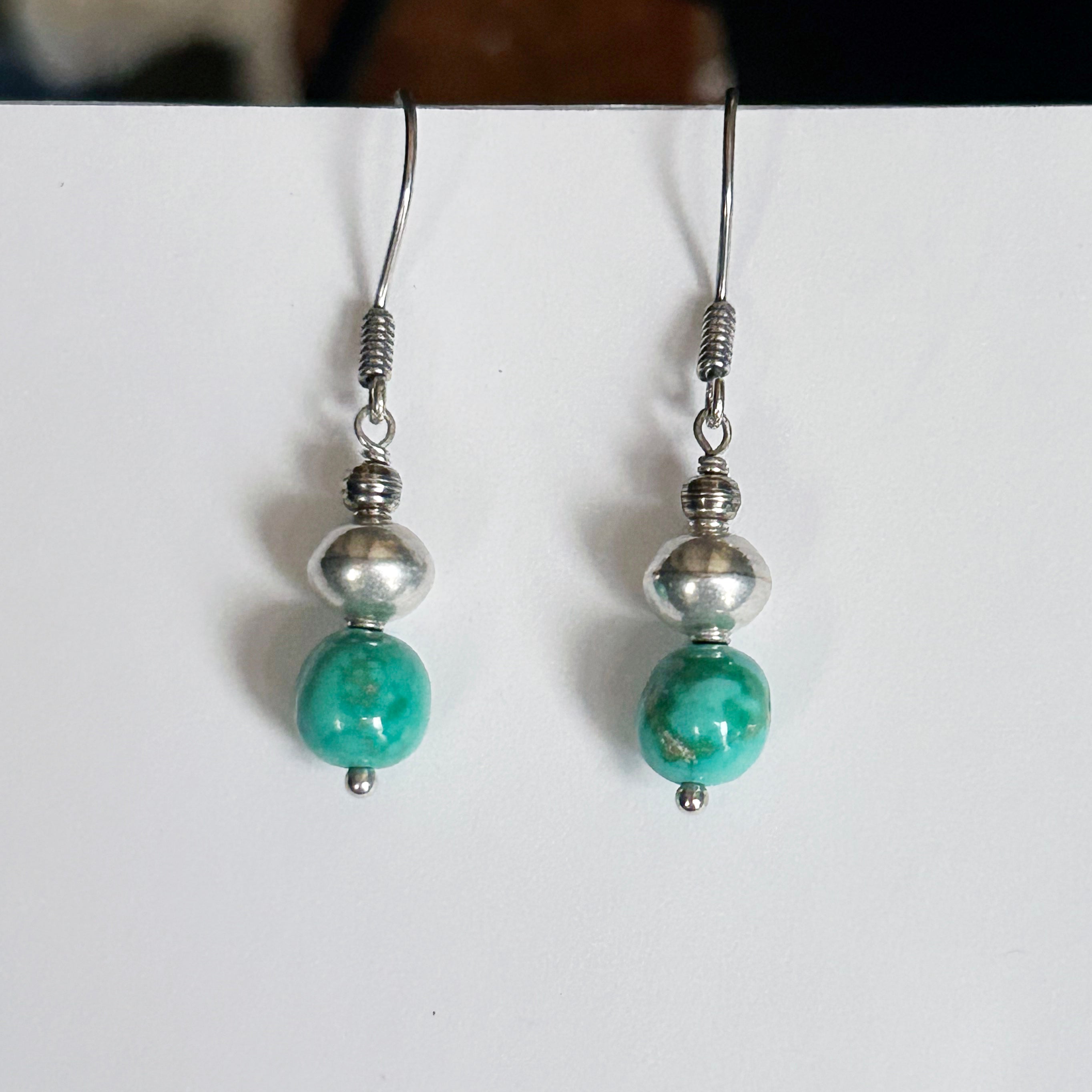 Light Aquan Blue Sonoran Turquoise Earrings Sterling Bench Made Beads