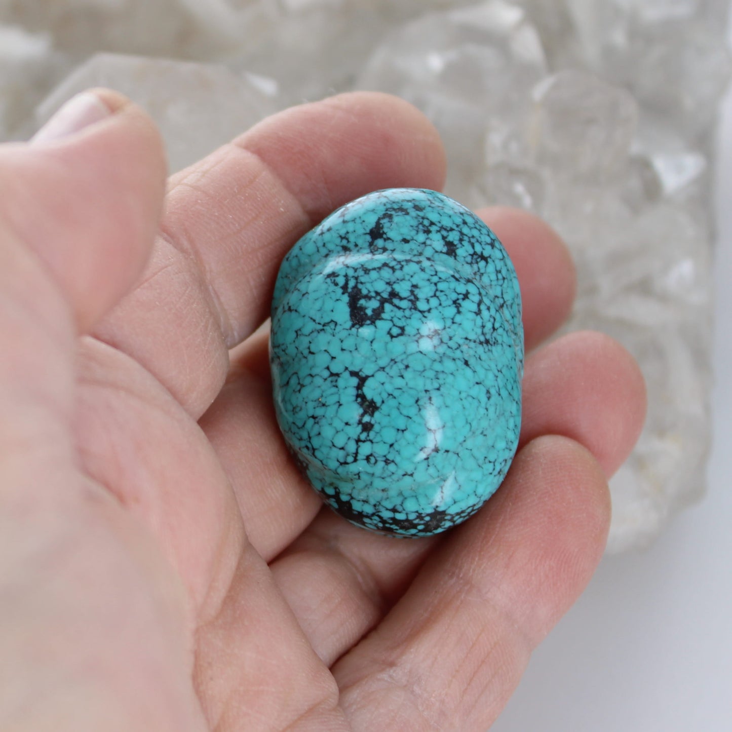 Carved Blue Hubei Turquoise Bead Melon Shaped Centerpiece 35x25mm