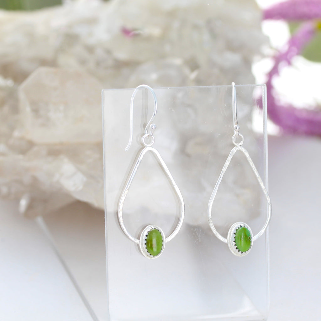 Sonoran Green  Turquoise Earrings Double Hoops Sterling Silver