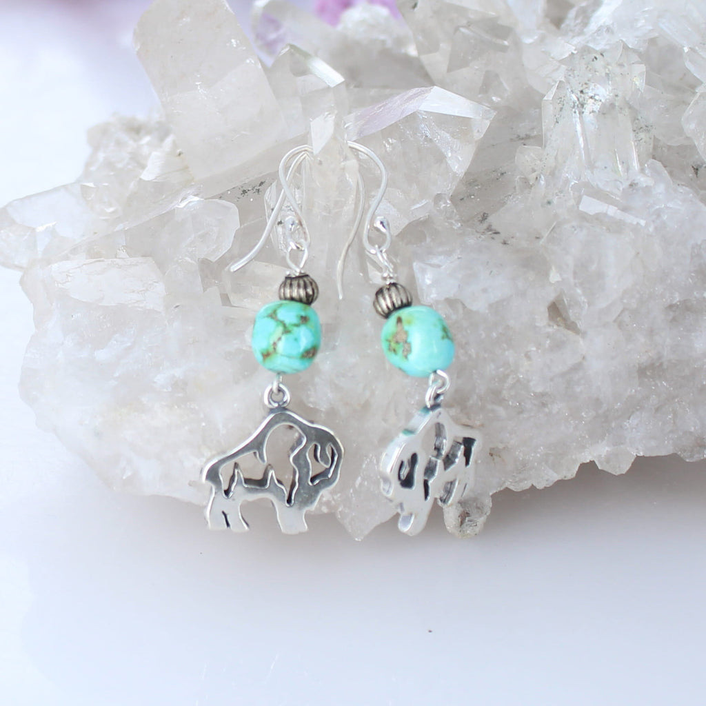 AAA Sonoran Blue Turquoise Buffalo Earrings Southwest Sterling Silver