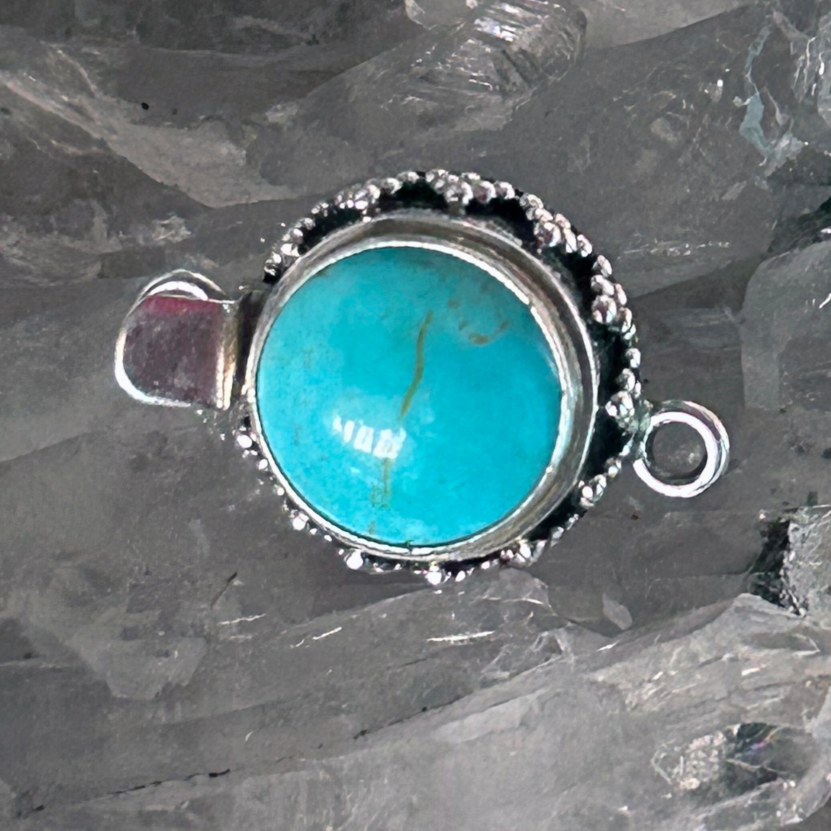 AAA KINGMAN TURQUOISE 14mm Round Sterling Granulated Clasp Blue #2