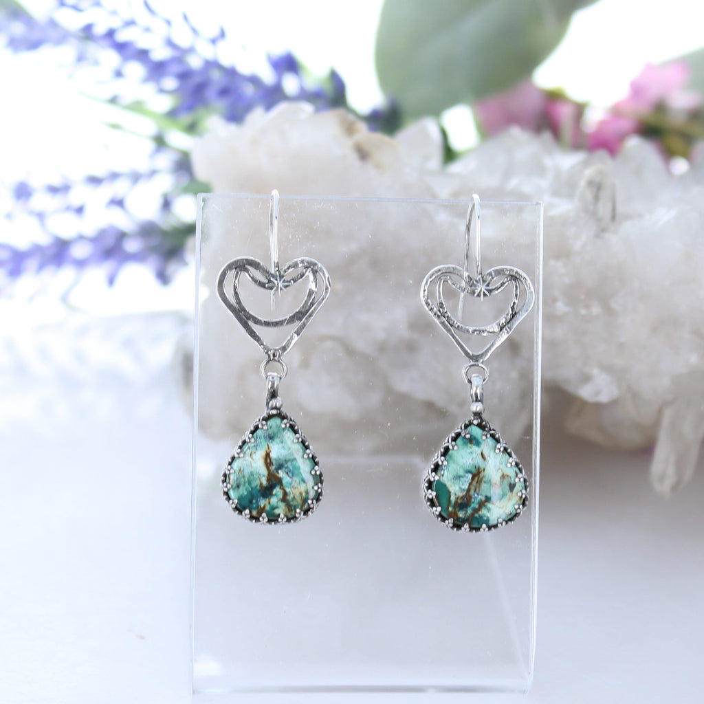 Stunning Forest Greens Tibetan Turquoise Beads Earrings Sterling Silver