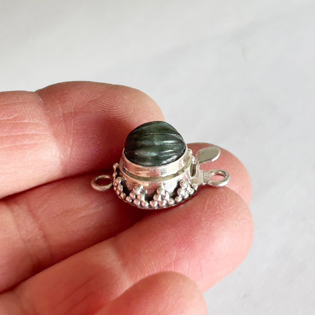 AAA Carved Seraphinite Clasp Granulated Design Sterling NewWorldGems