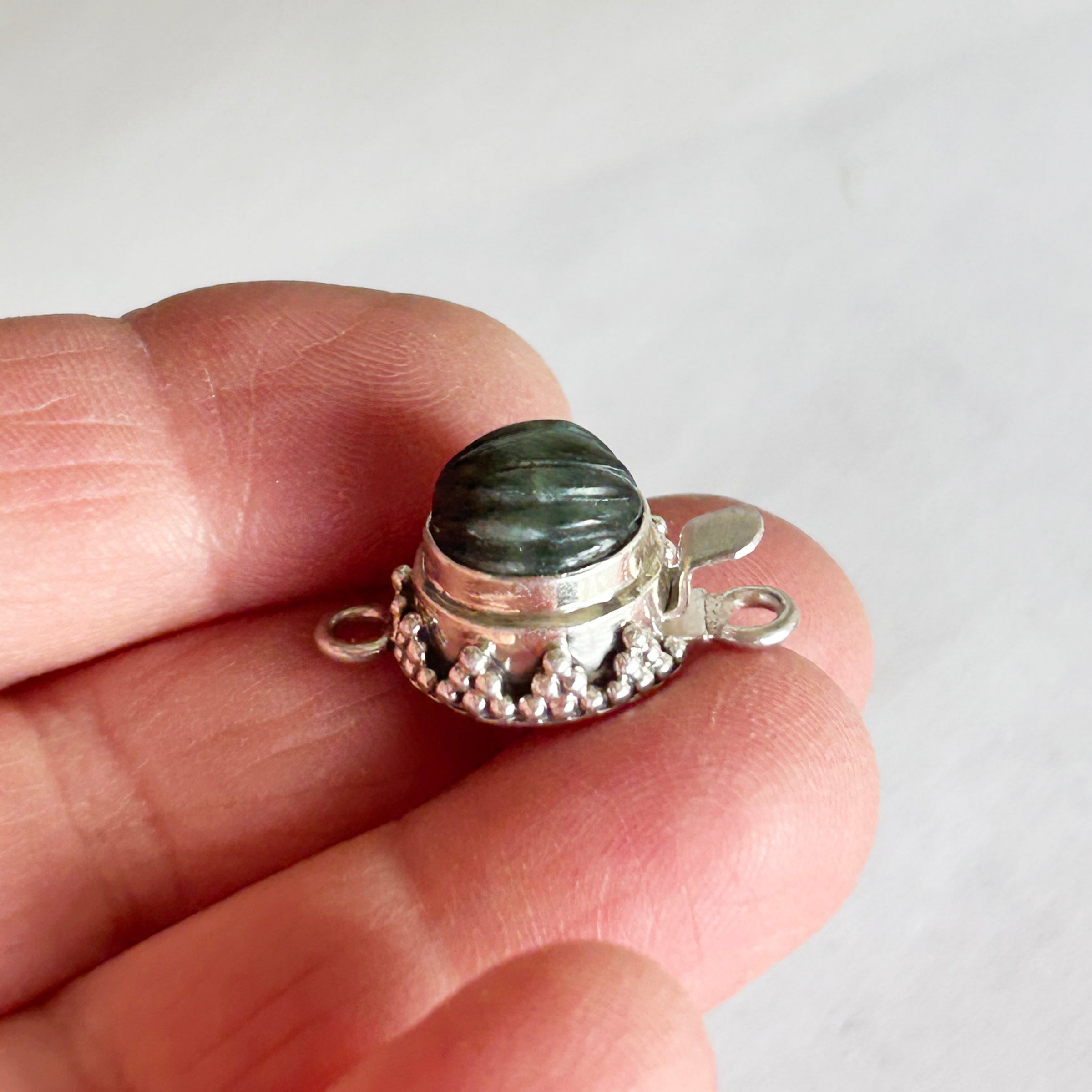 AAA Carved Seraphinite Clasp Granulated Design Sterling NewWorldGems