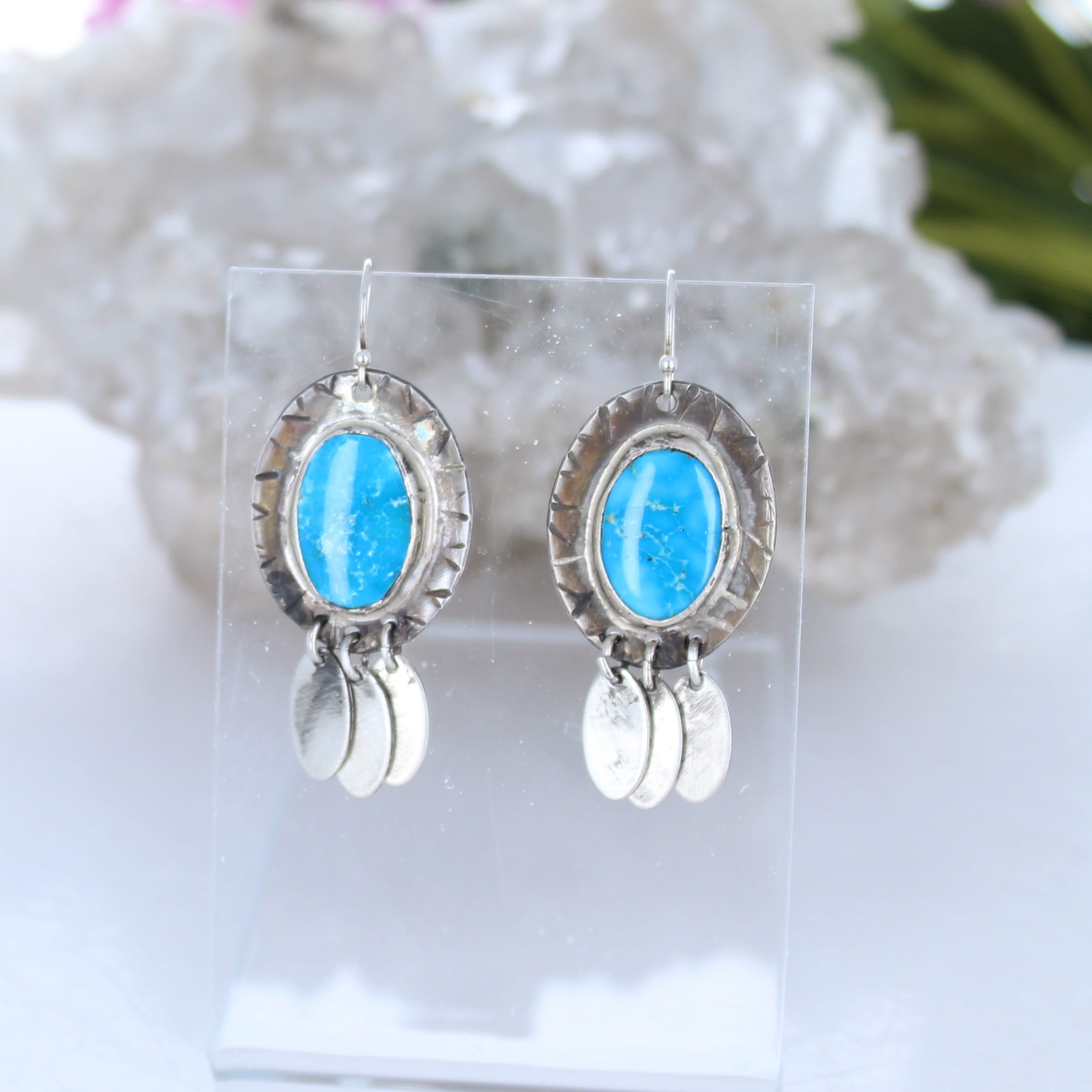 Blue Ridge Turquoise Earrings Sterling Southwestern Ovals