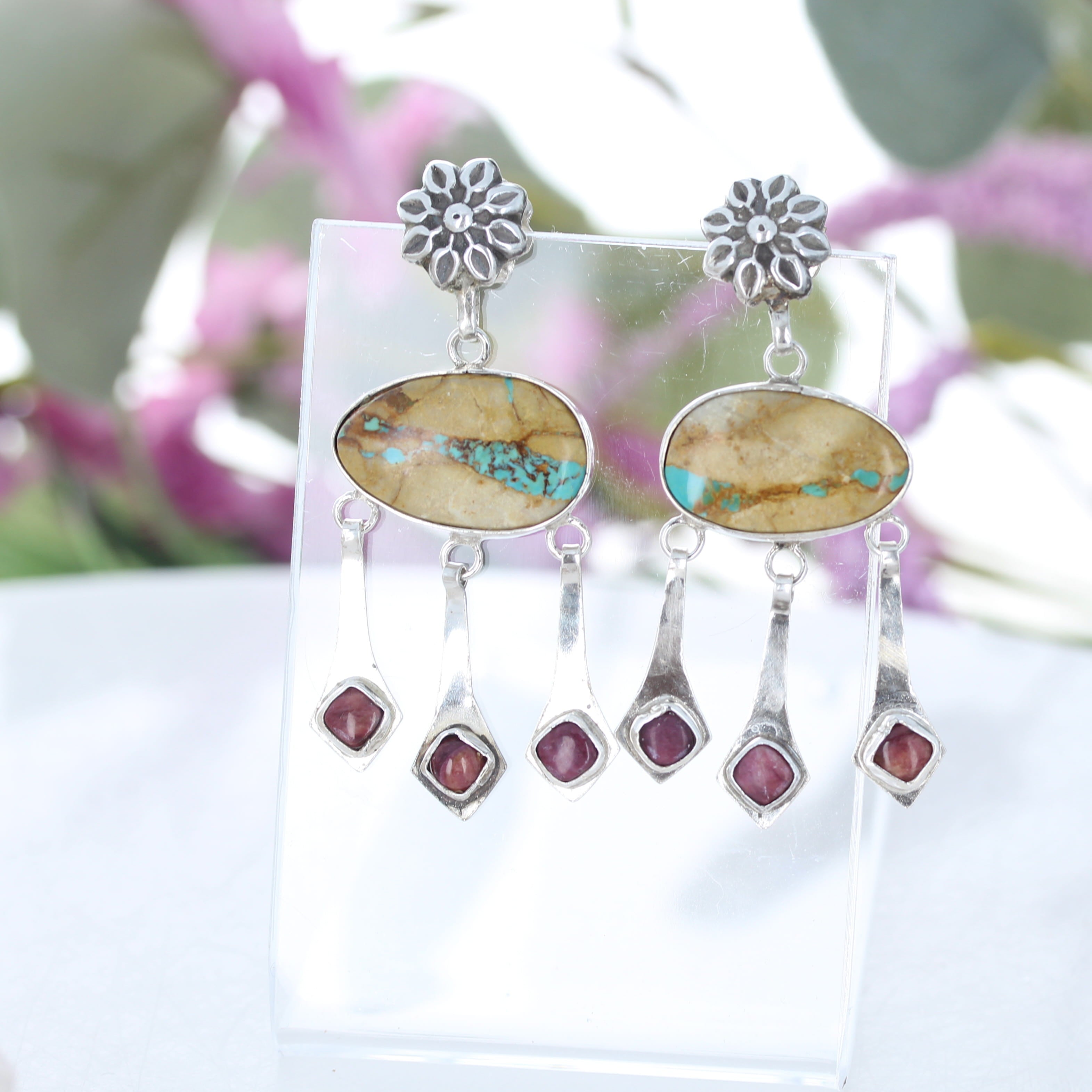 Nevada Royston Turquoise Dangle Earrings Sterling Purple Spiny Oyster