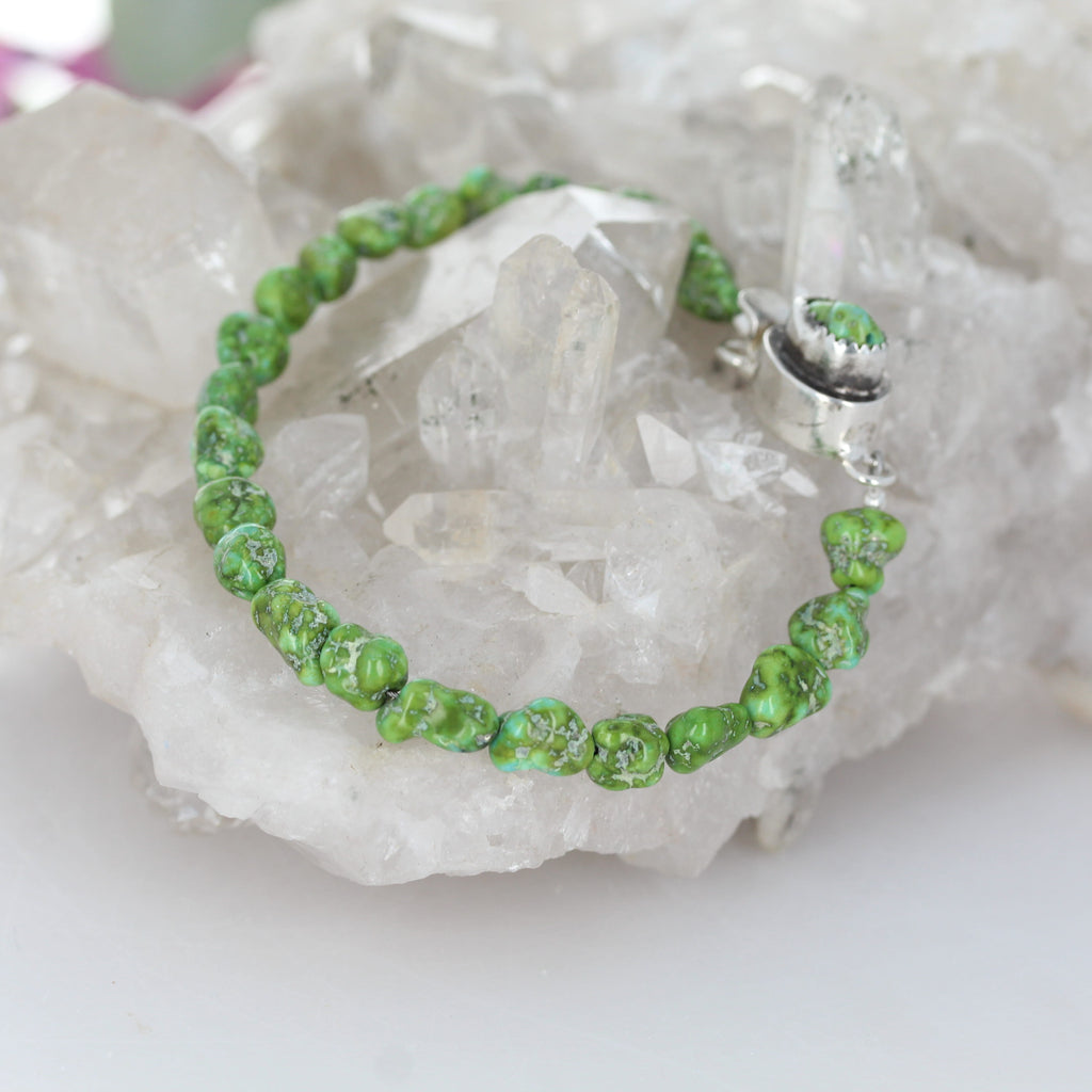 Lime Green Sonoran Gold Turquoise Bracelet Sterling Silver
