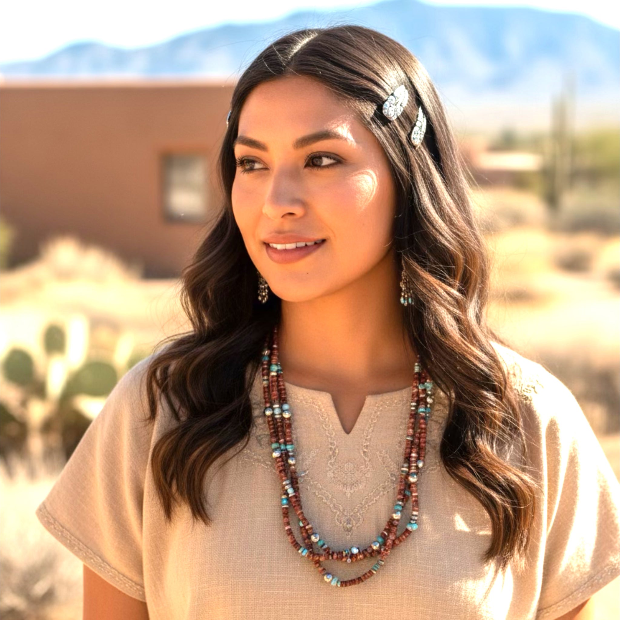 Red Purple Spiny Oyster Turquoise Southwestern Necklace 3 Strand