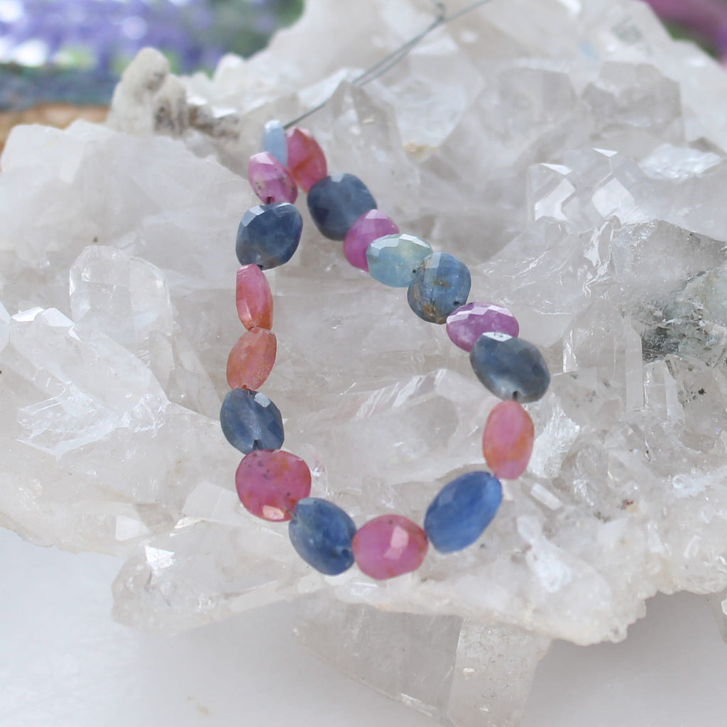 SAPPHIRE BEADS Faceted Multi Color Ovals 6"