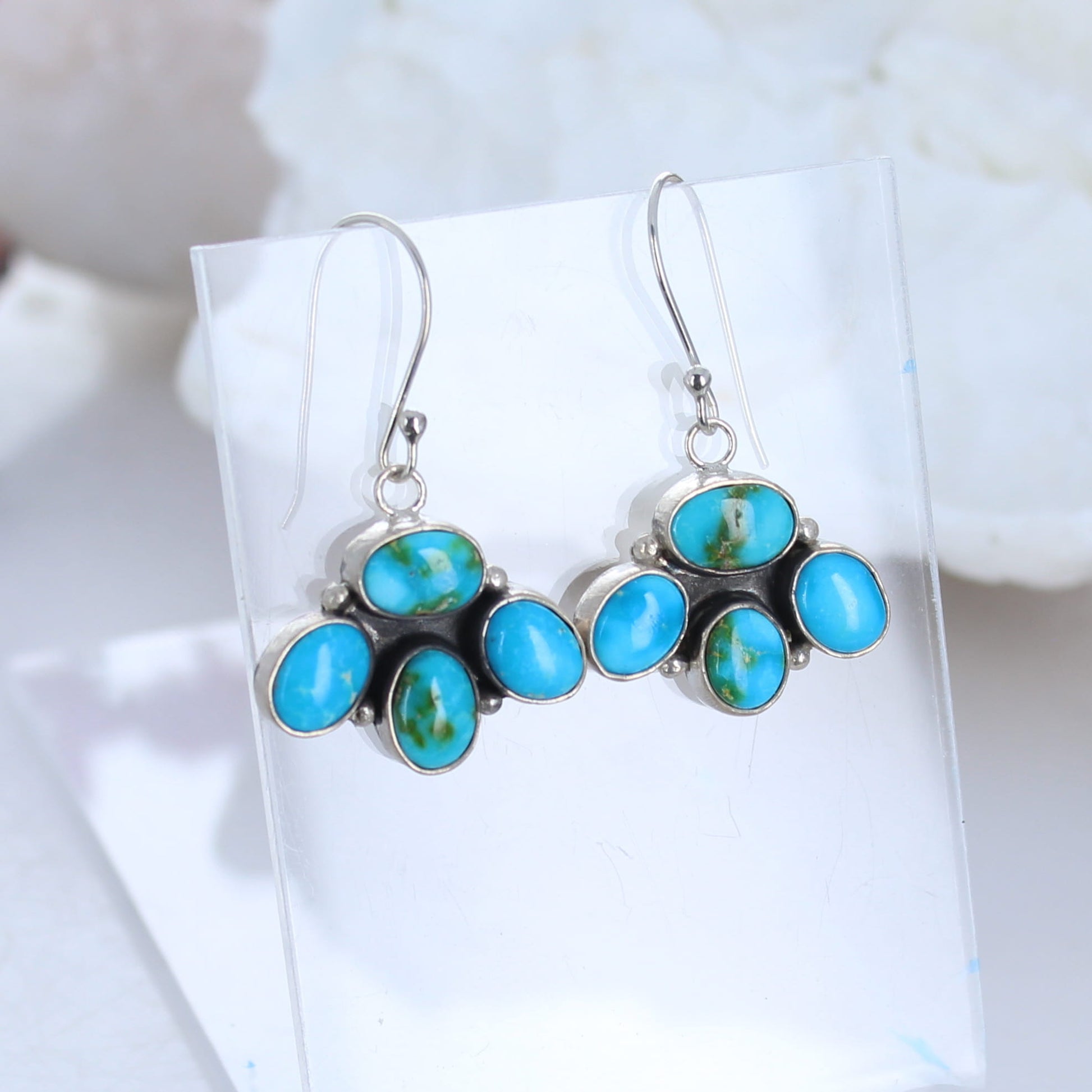 Sonoran Mountain Turquoise 3 Petal Earrings Sterling Silver -NewWorldGems