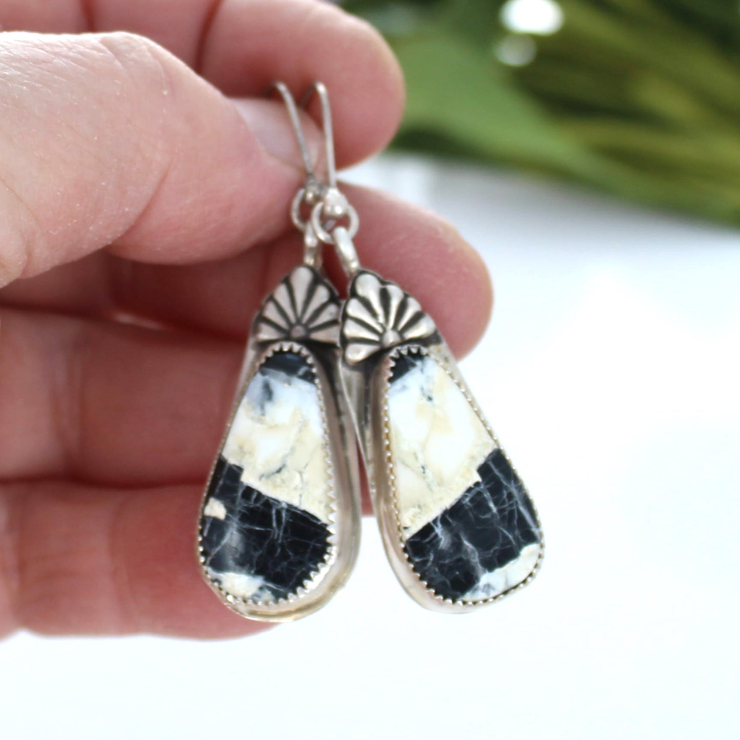 White Buffalo Turquoise Earrings Elegant Teardrops Sterling Silver