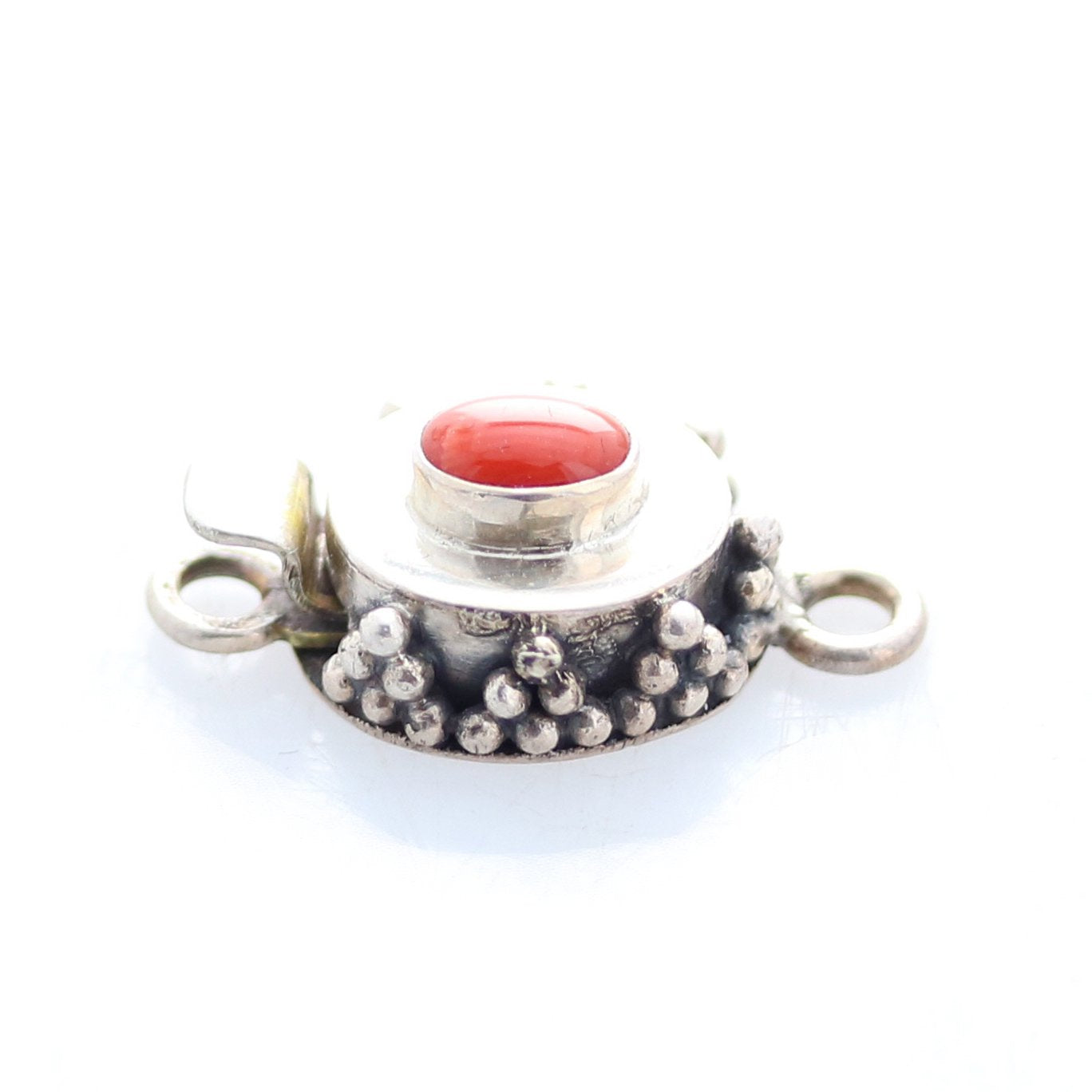 Red Coral Clasp Small Oval Sterling Granulated -NewWorldGems