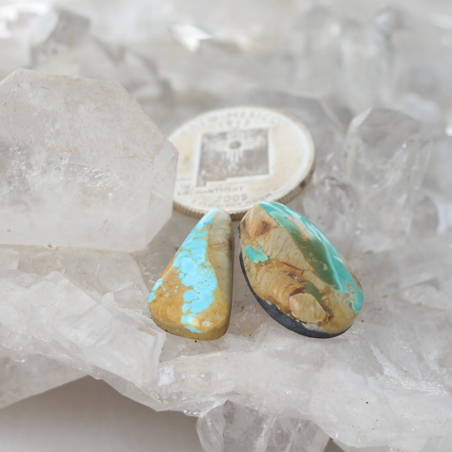 Rare Royston Turquoise Cabochon Pendant Components 2 PCS