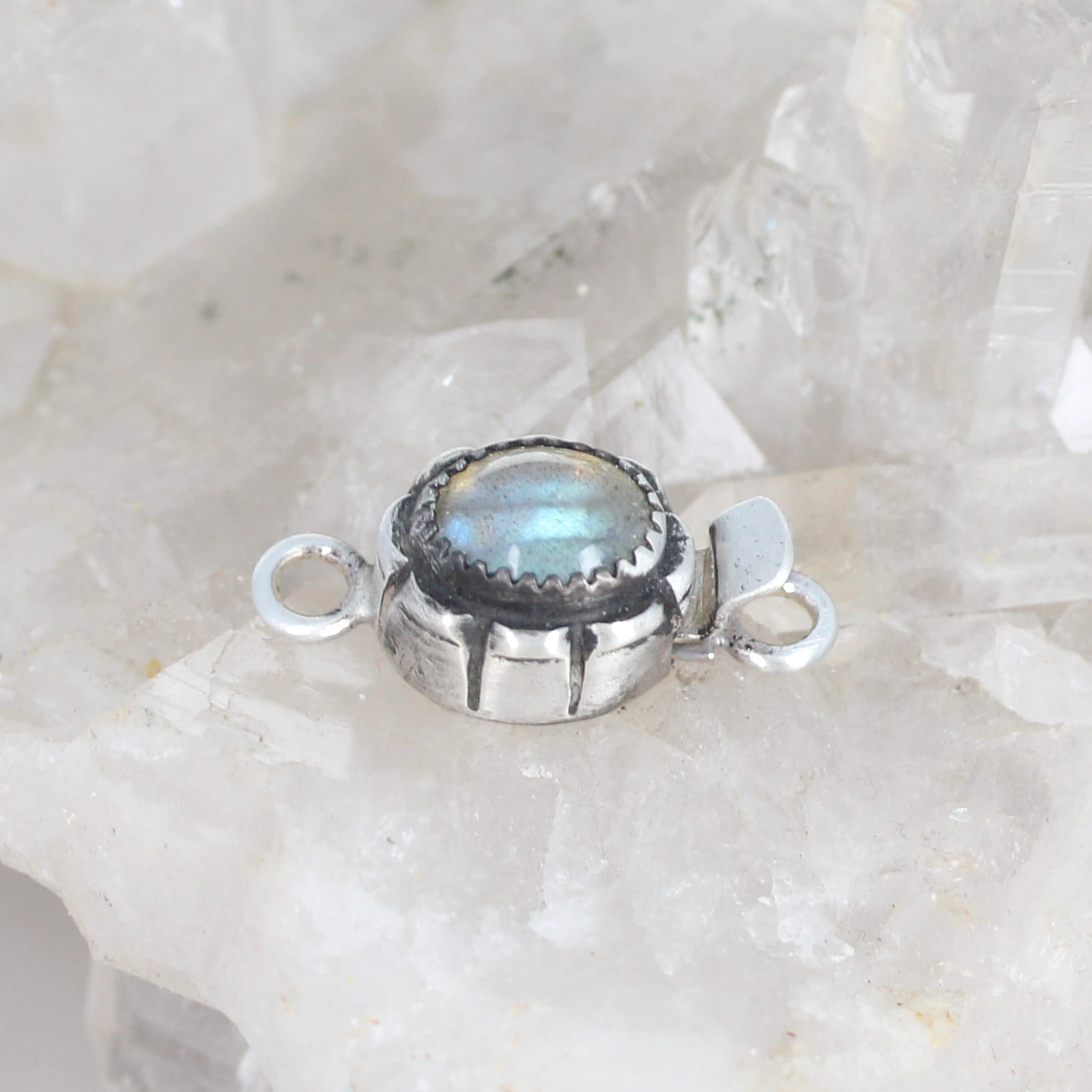 Blue Labradorite Clasp Sterling Oval Shape 8x10mm Southwestern Oxidized