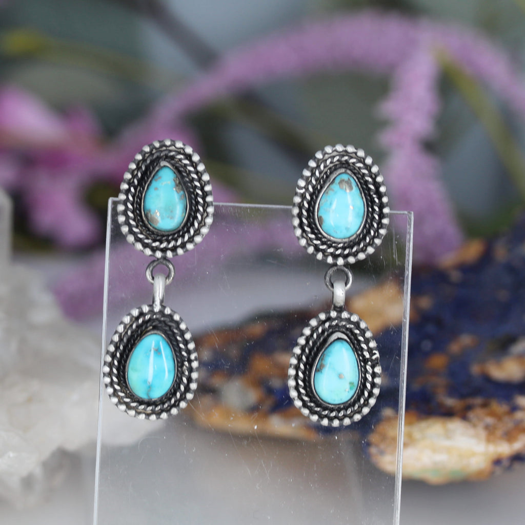 Blue Ridge Nevada Turquoise Earrings Sterling 2 Stone Wonders