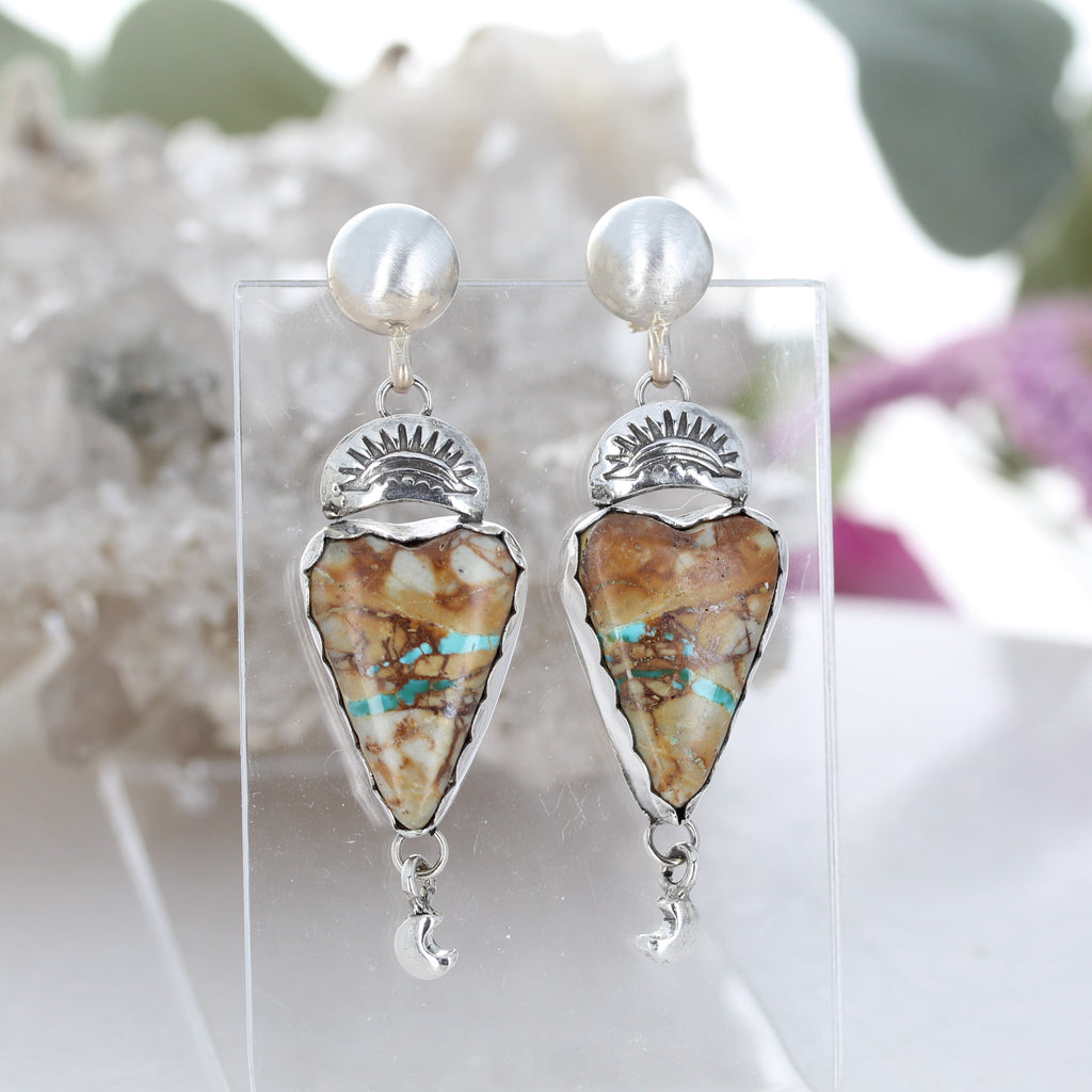 Gorgeous Royston Turquoise Heart Earrings with Moons Southwest