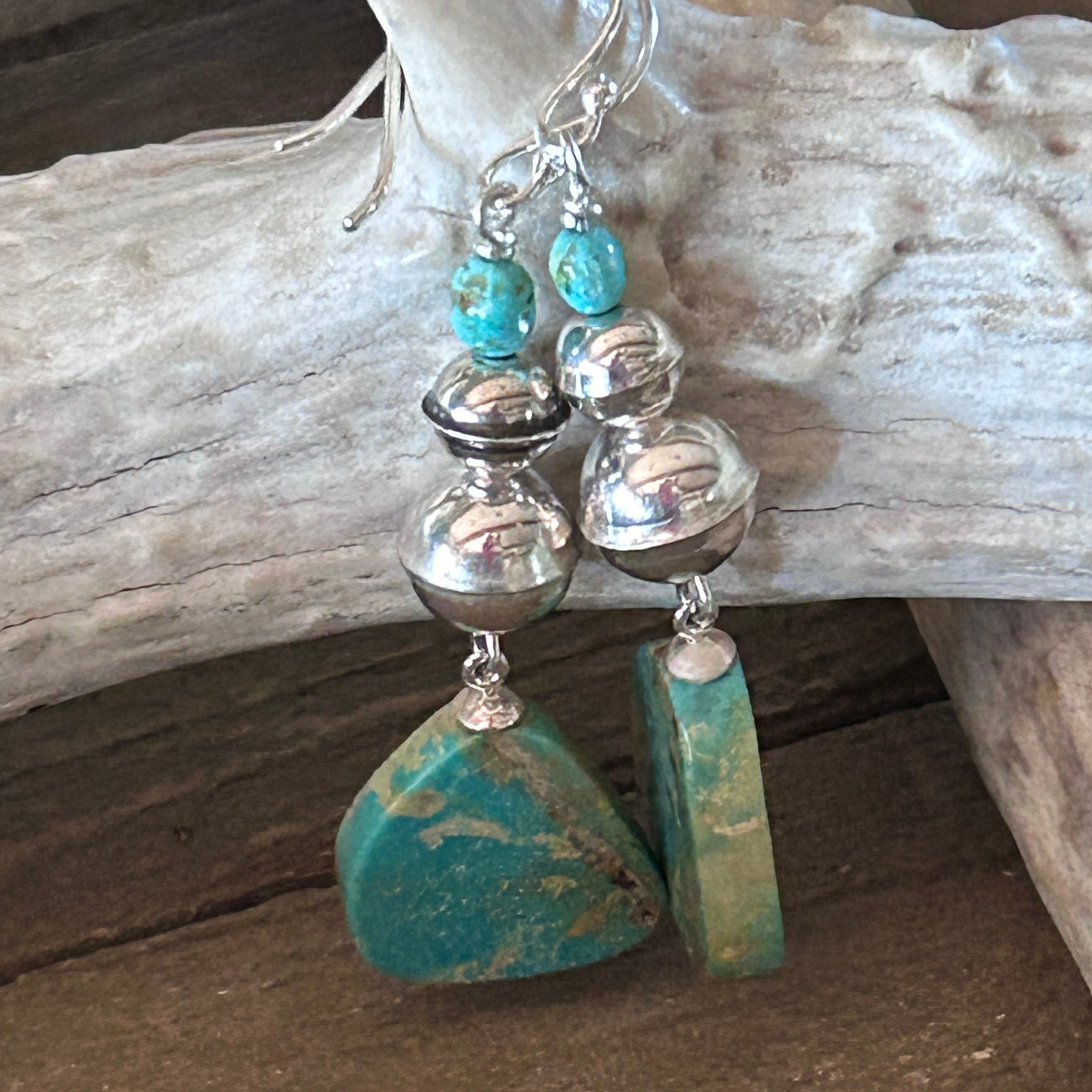 AAA Elisa Turquoise and Navajo Benchmade Pearls Earrings Sterling Silver