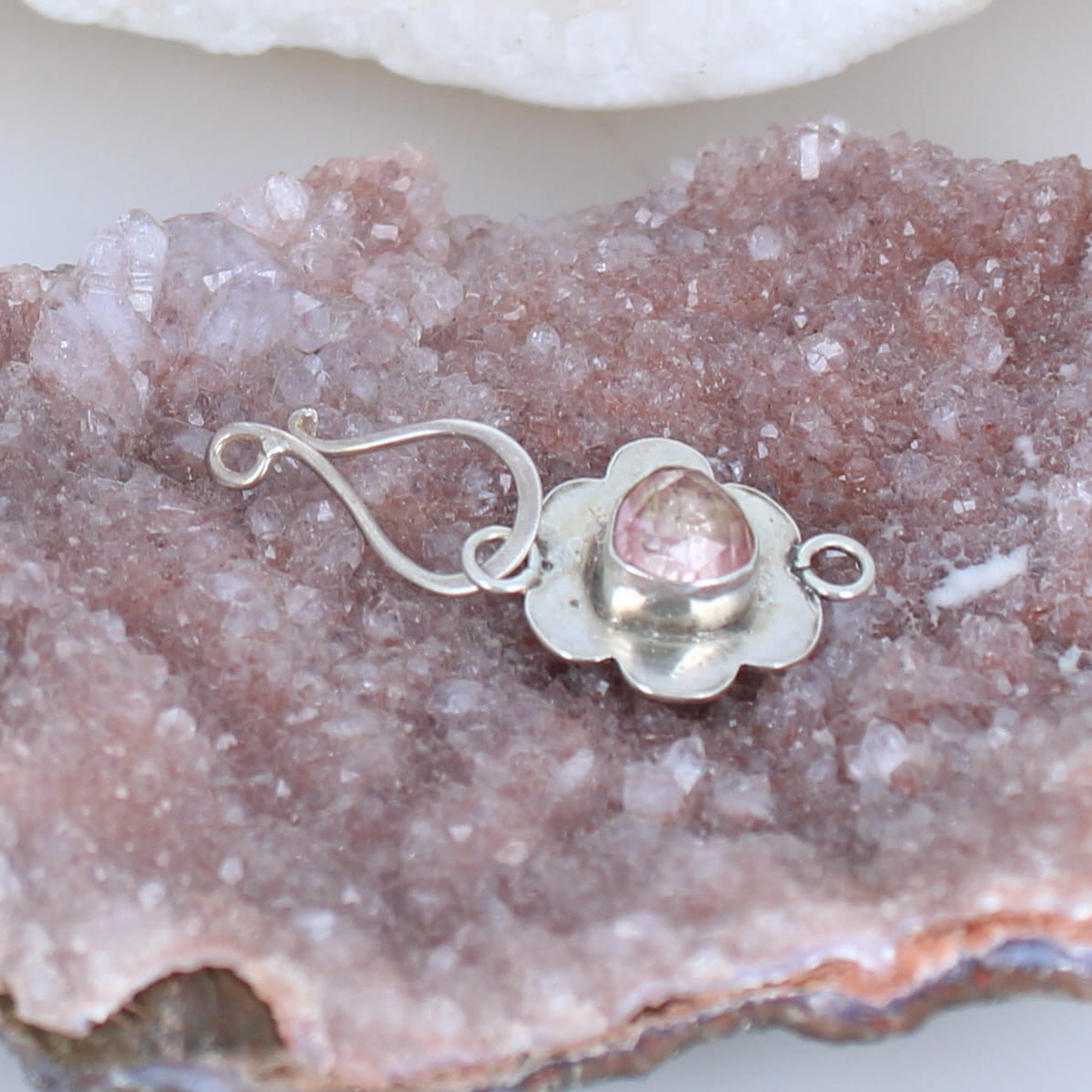 AAA Pink Tourmaline Faceted Sterling Clasp Trillion Shaped J Hook -NewWorldGems