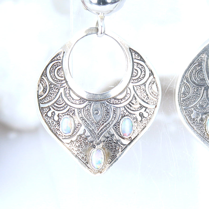 Australian Opal Earrings Arabesque Shaped Sterling Silver