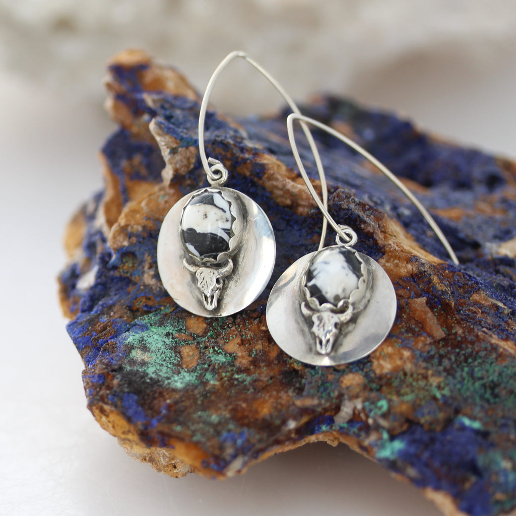 Rare White Buffalo Turquoise Earrings Sterling Cow Skull