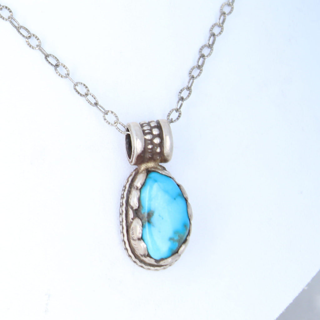 Kingman Turquoise Sterling Silver Pendant Lotus Petal