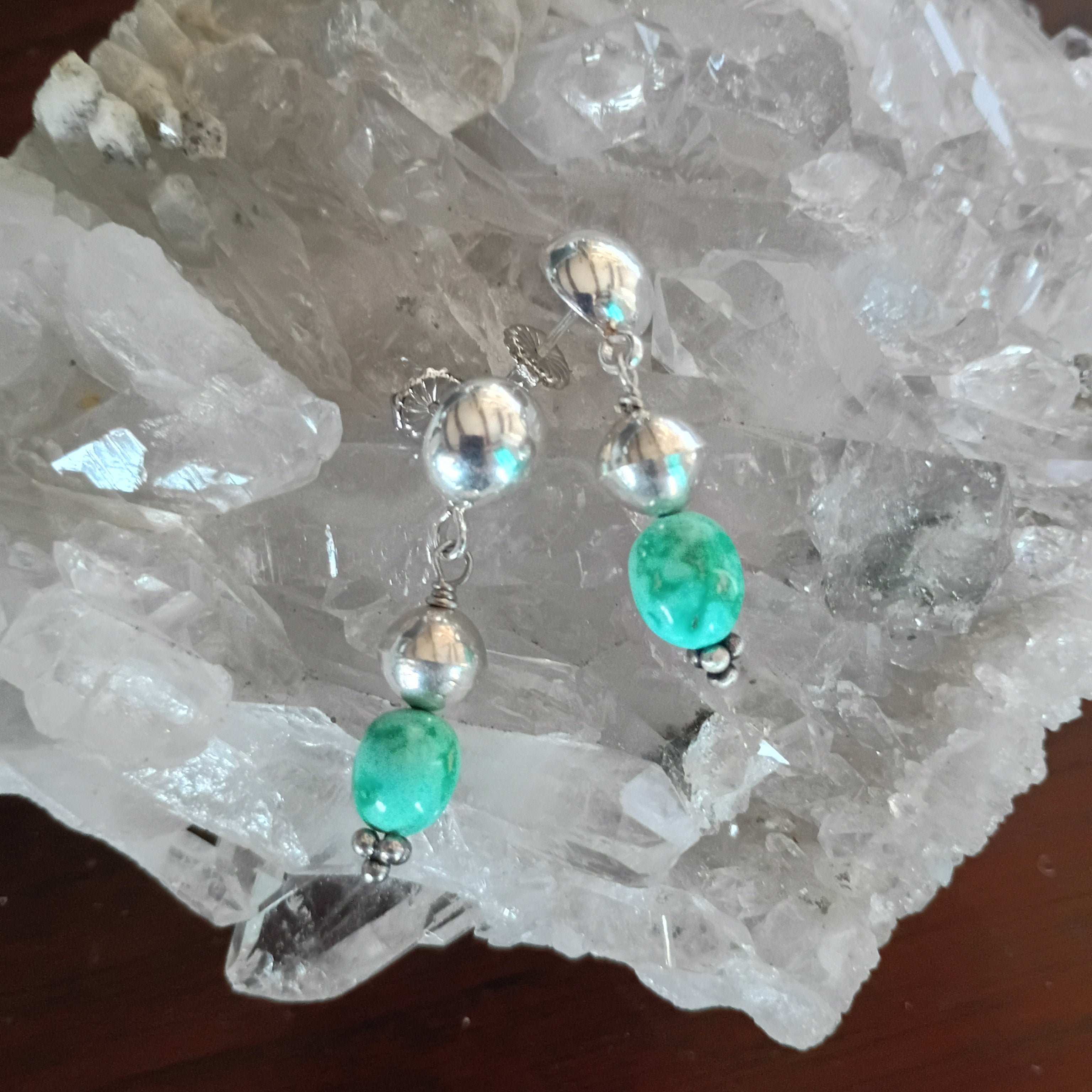 Light Aqua Green Blue Sonoran Turquoise Earrings Sterling Bench Made Beads