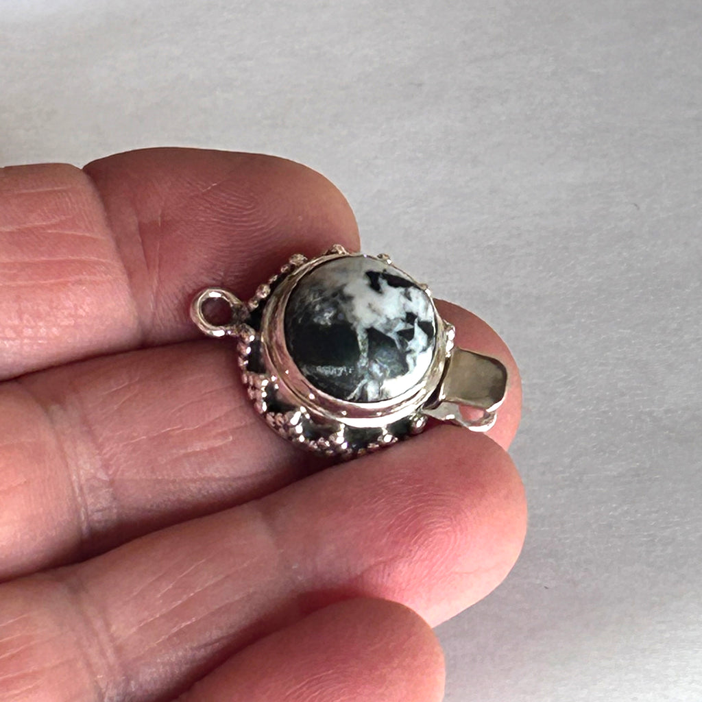 AAA Large White Buffalo Clasp Sterling 13.5mm Granulated Ball Design